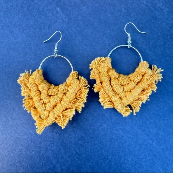 Macrame Golden Yellow Dangle Earrings - Picture 8 of 12
